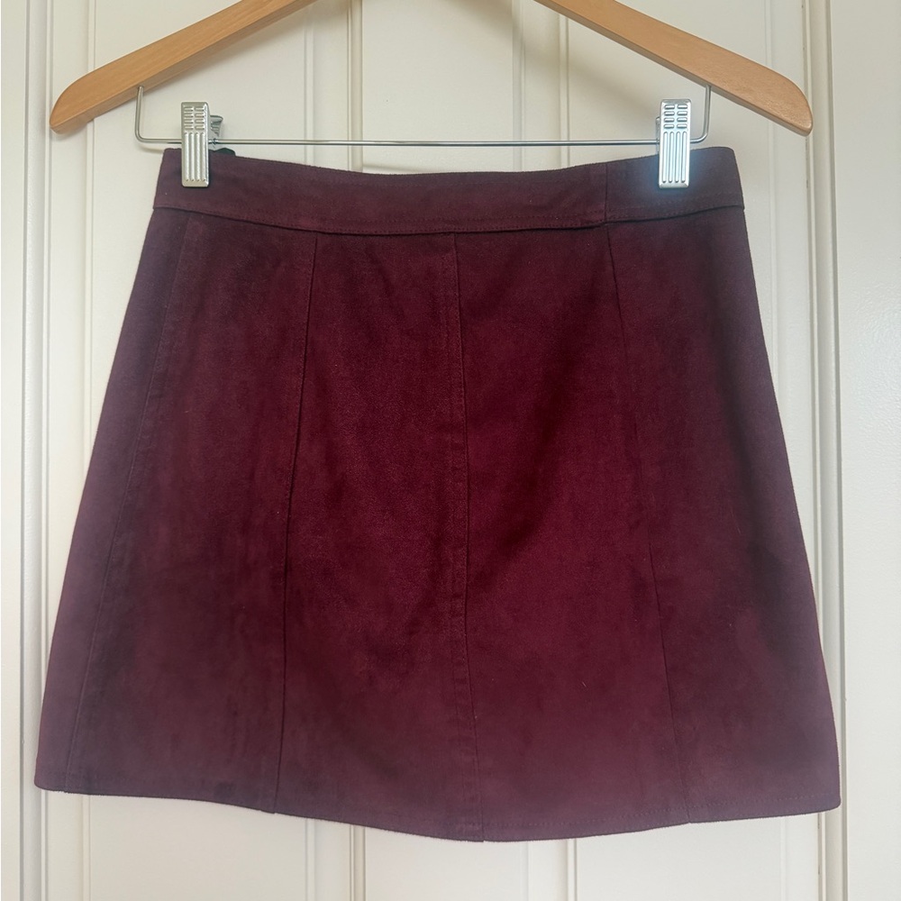 Forever 21 Burgundy Front-Zip A-Line Mini Skirt